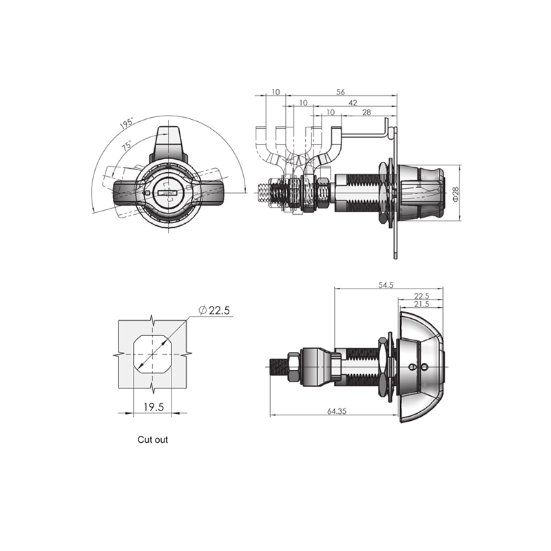 Serrures à loquet à compression MS309-7 avec cylindre de serrure, réglables Serrures à loquet à compression MS309-7 avec cylindre de serrure, réglables