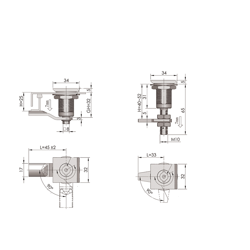 MS817-1 Cylindre de serrure triangulaire de 8 mm, loquet à compression non réglable MS817-1 Cylindre de serrure triangulaire de 8 mm, loquet à compression non réglable