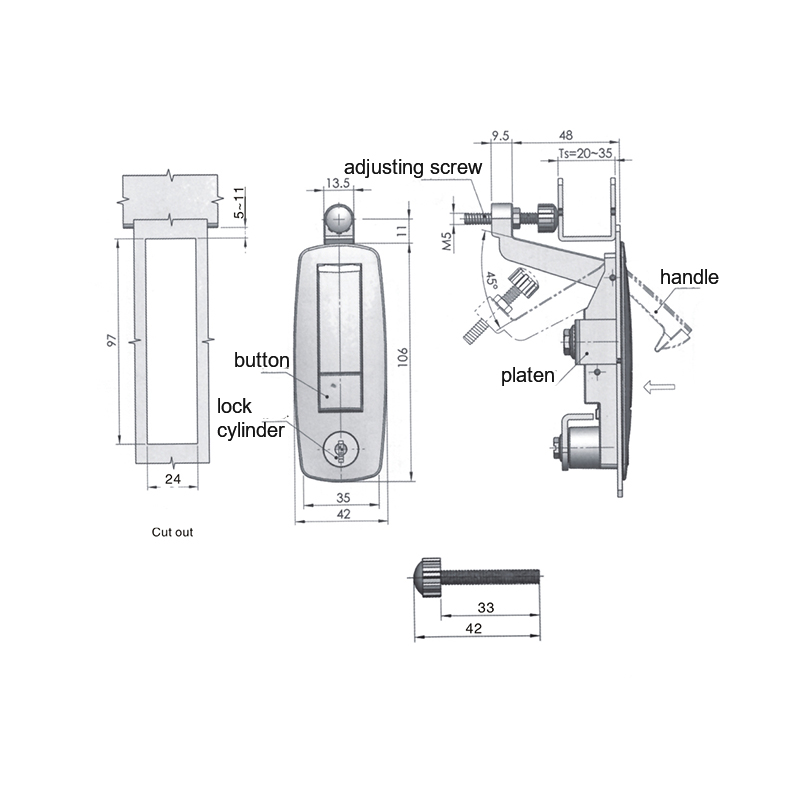 Serrures d'armoire à compression réglable MS718 255g Serrures d'armoire à compression réglable MS718 255g